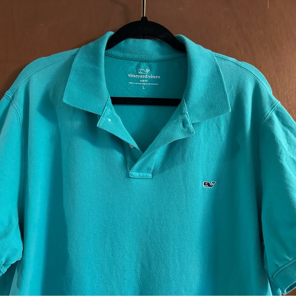 Men’s L LARGE Vineyard Vines Slim Fit Teal Green Blue Polo Shirt